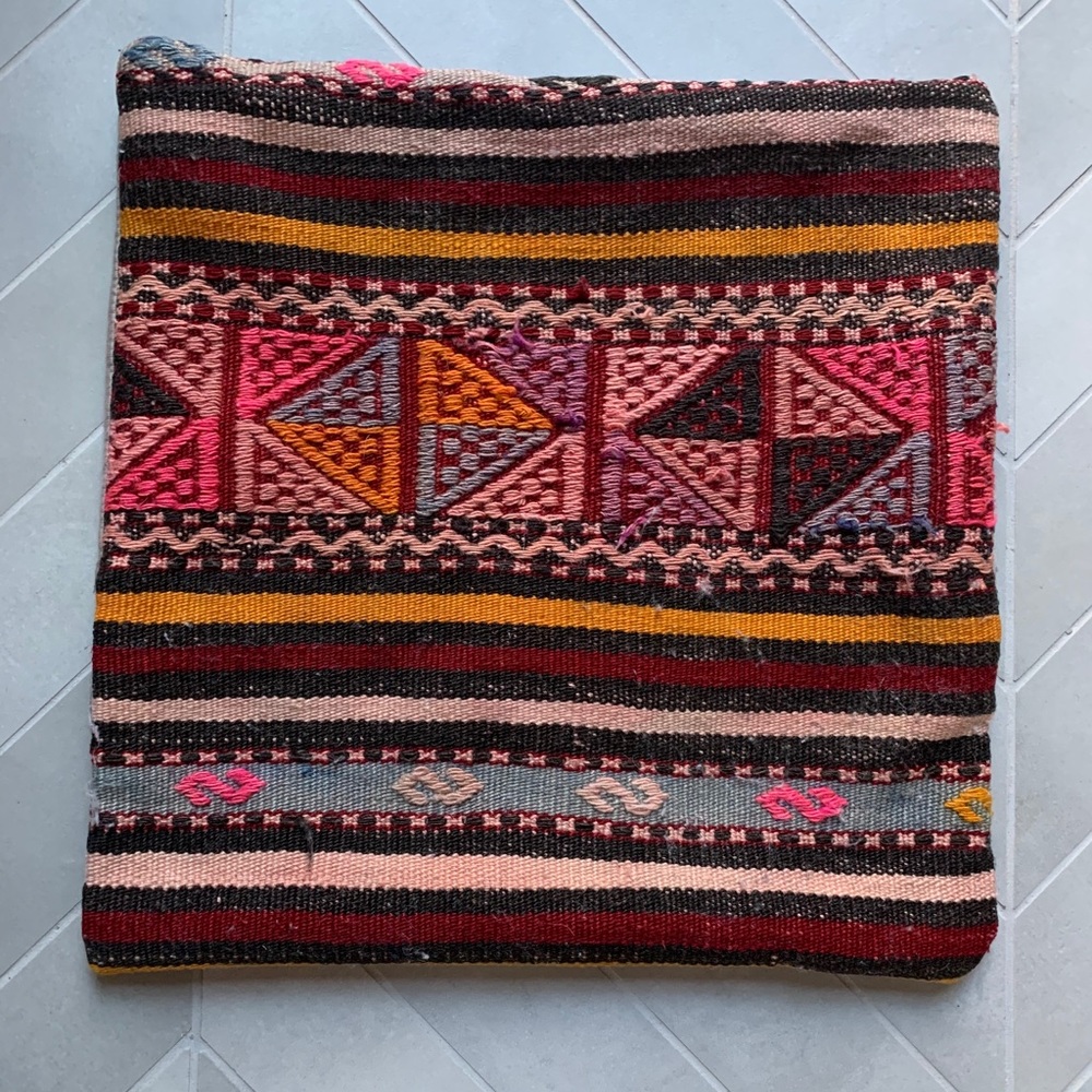 Vintage Kilim wool pillow cover 16”x16”